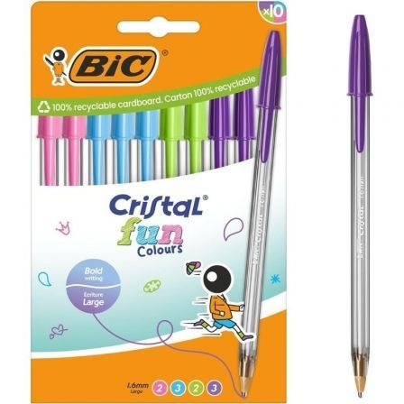 Bolígrafos de Tinta de Aceite Bic Cristal Fun 524176/ 10 unidades/ Colores Surtidos - Frikibase