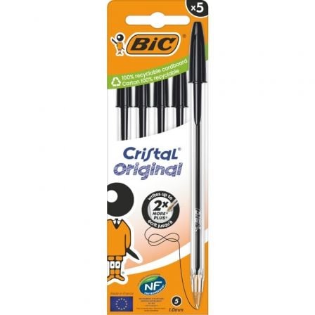 Caja de Bolígrafos de Tinta de Aceite Bic Cristal Original 516345/ 5 unidades/ Negros - Frikibase
