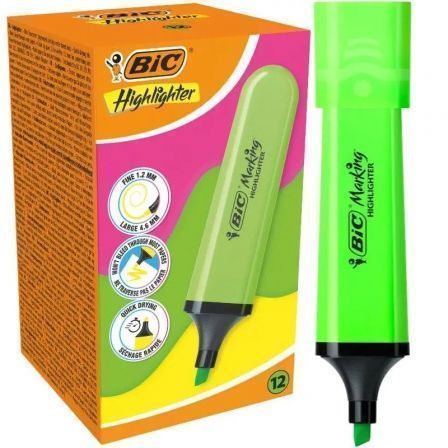 Caja de Marcadores Fluorescentes Bic Highlighter Flat Neón/ 12 unidades/ Verdes - Frikibase