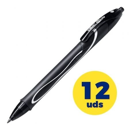 Caja de Bolígrafos de Tinta de Gel Retráctil Bic Gelocity Quick Dry 949873/ 12 unidades/ Negros - Frikibase