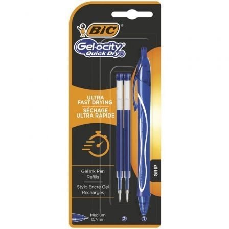 Bolígrafos de Tinta de Gel Retráctil Bic Gelocity Quick Dry 951757/ 1 unidades/ 2 recambios/ Azul - Frikibase