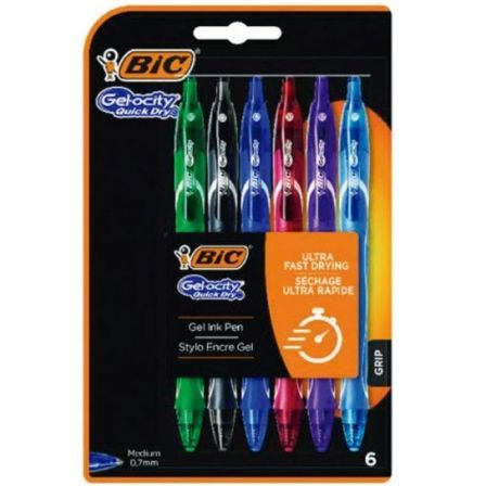 Bolígrafos de Tinta de Gel Retráctil Bic Gelocity Quick Dry 964769/ 6 unidades/ Surtidos - Frikibase