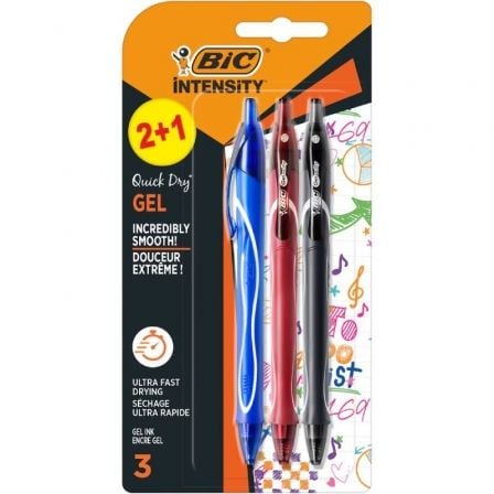 Bolígrafo de Tinta de Gel Retráctil Bic Gelocity Quick Dry 972035/ 3 unidades/ Surtidos - Frikibase