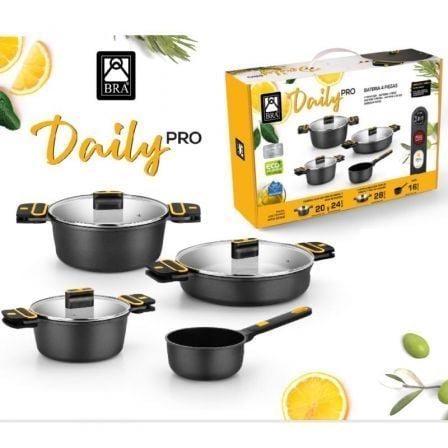 Pack 4 Cacerolas Bra Daily Pro/ Ø16cm/ Ø20cm/ Ø24cm/ Ø28cm/ Apta para Inducción - Frikibase