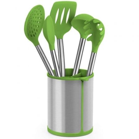 Set 5 Utensilios Bra Prior A197011/ Bote Porta Utensilios/ Espátula/ Cuchara/ Pasta/ Cazo/ Espumadera/ Cucharón - Frikibase