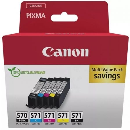 Cartucho de Tinta Original Canon PGI-570 + CLI-571 Multipack/ Cian/ Magenta/ Amarillo/ Negro - Frikibase