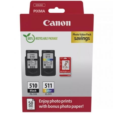Cartucho de Tinta Original Canon PG-510 + CL-511 Multipack/ Negro/ Tricolor + Papel Fotográfico - Frikibase