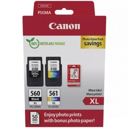 Cartucho de Tinta Original Canon PG-560XL + CL-561XL Multipack Alta Capacidad/ Negro/ Tricolor + Papel Fotográfico - Frikibase