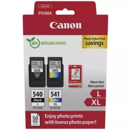 Cartucho de Tinta Original Canon PG-540L + CL-541 XL Multipack Alta Capacidad/ Negro/ Tricolor + Papel Fotográfico - Frikibase