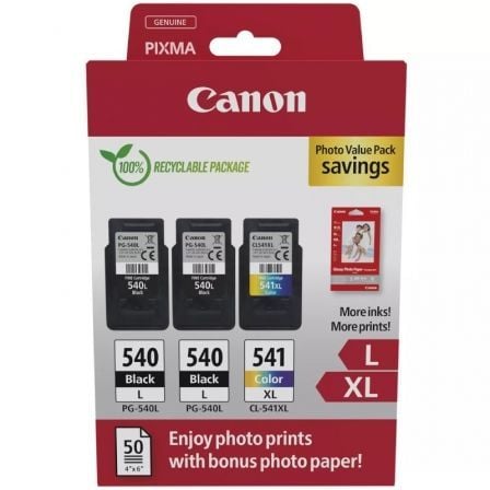 Cartucho de Tinta Original Canon PG-540L + CL-541 XL Multipack Alta Capacidad/ 2x Negro/ Tricolor + Papel Fotográfico - Frikibase