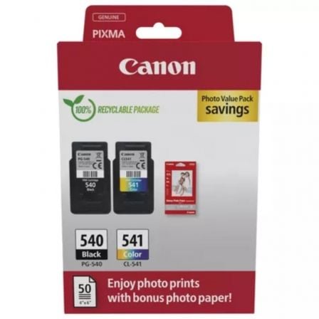 Cartucho de Tinta Original Canon PG-540 + CL-541 Multipack/ Negro/ Tricolor + Papel Fotográfico - Frikibase