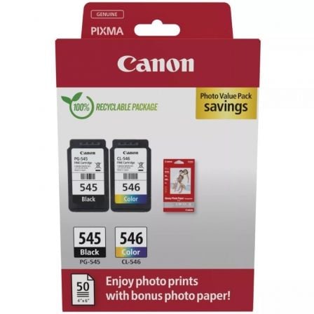 Cartucho de Tinta Original Canon PG-545 + CL-546 Multipack/ Negro/ Tricolor + Papel Fotográfico - Frikibase