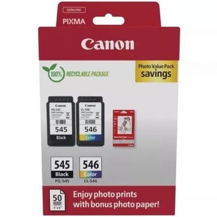 Cartucho de Tinta Original Canon PG-545 + CL-546 Multipack/ Negro/ Tricolor + Papel Fotográfico - Frikibase