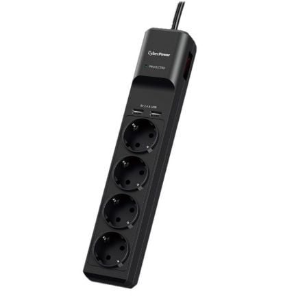 Regleta con interruptor Cyberpower P0420SUD0-DE/ 4 Tomas de corriente/ 2 USB/ Cable 1.8m/ Negra - Frikibase