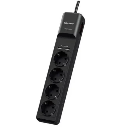 Regleta con interruptor Cyberpower P0420SUD0-DE/ 4 Tomas de corriente/ 2 USB/ Cable 1.8m/ Negra - Frikibase