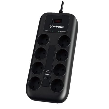 Regleta con Interruptor Cyberpower P0820SUD0-DE/ 8 Tomas de corriente/ 2 USB/ Cable 1.8m/ Negra - Frikibase