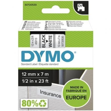 Cinta Rotuladora Adhesiva de Plástico Dymo D1 45013/ para Label Manager/ 12mm x 7m/ Negra-Blanca - Frikibase