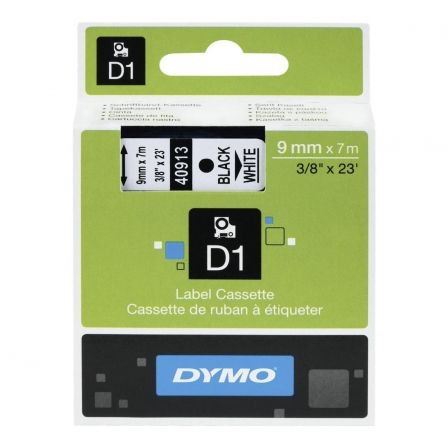 Cinta Rotuladora Adhesiva de Plástico Dymo D1 40913/ para Label Manager/ 9mm x 7m/ Negra-Blanca - Frikibase