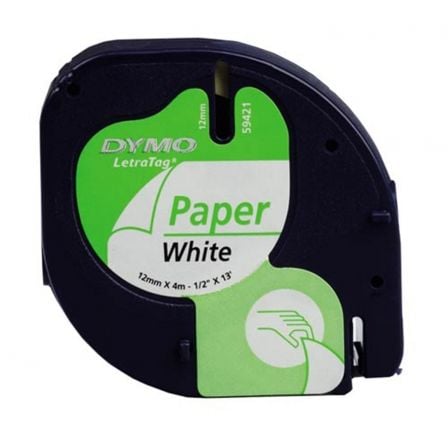 Cinta Rotuladora Adhesiva de Papel Dymo 59421/ para Letratag/ 12mm x 4m/ Blanca - Frikibase