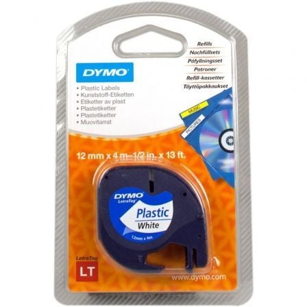 Cinta Rotuladora Adhesiva de Plástico Dymo 91221/ para Letratag/ 12mm x 4m/ Negra-Blanca - Frikibase