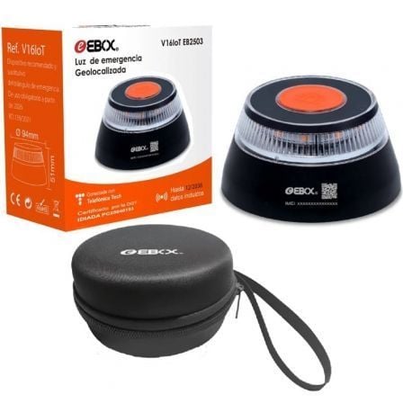 Luz baliza de emergencia para coche Ebox V16 IoT EB2503/ Homologada/ Base Imantada/ Geolocalizable/ Funciona a Pilas/ Incluye Funda - Frikibase