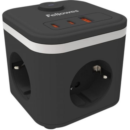 Regleta con Interruptor Fellowes/ 3 Tomas de corriente/ 1 USB - 2 USB Tipo-C/ Cable 2m/ Negra - Frikibase