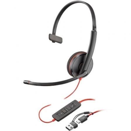 Auricular Poly Blackwire 3210 + Adaptador USB-C/A/ con Micrófono/ USB Tipo-C/ Bulk/ Negro - Frikibase