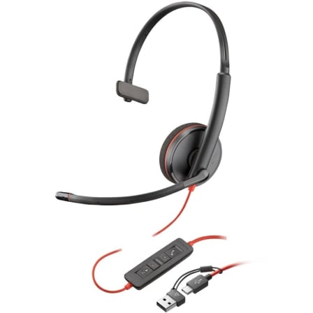 Auricular Poly Blackwire 3210 + Adaptador USB-C/A/ con Micrófono/ USB Tipo-C/ Negro - Frikibase