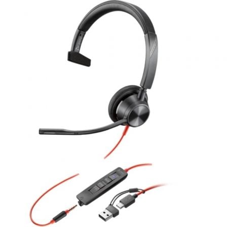 Auricular Poly Blackwire 3315 para Microsoft Teams + Adaptador USB-C/A/ con Micrófono/ Jack 3.5/ Negro - Frikibase