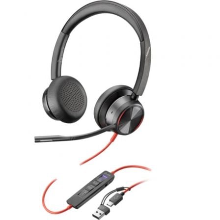 Auriculares Poly Blackwire 8225 para Microsoft Teams + Adaptador USB-C/A/ con Micrófono/ USB Tipo-C/ Negros - Frikibase