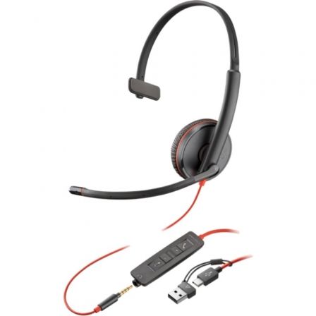 Auricular Poly Blackwire 3215 + 3.5mm + Adaptador USB-C/A/ con Micrófono/ Jack 3.5 - USB Tipo-C/ Bulk/ Negro - Frikibase