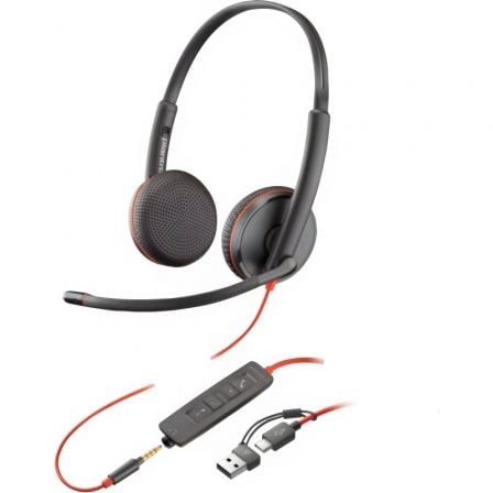 Auriculares Poly Blackwire 3225 + 3.5 mm + Adaptador USB-C/A/ con Micrófono/ Jack 3.5 - USB Tipo-C/ Bulk/ Negros - Frikibase