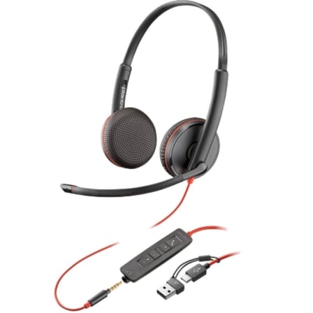 Auriculares Poly Blackwire 3225 + Adaptador USB-C/A/ con Micrófono/ Jack 3.5mm/ Negro - Frikibase