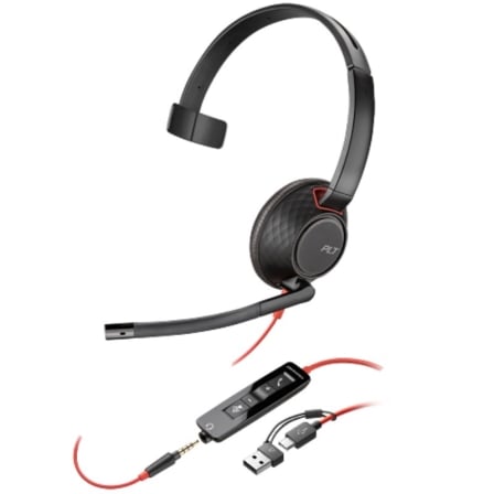 Auricular Poly Blackwire 5210 + Adaptador USB-C/A/ con Micrófono/ Jack 3.5mm/ Negro - Frikibase