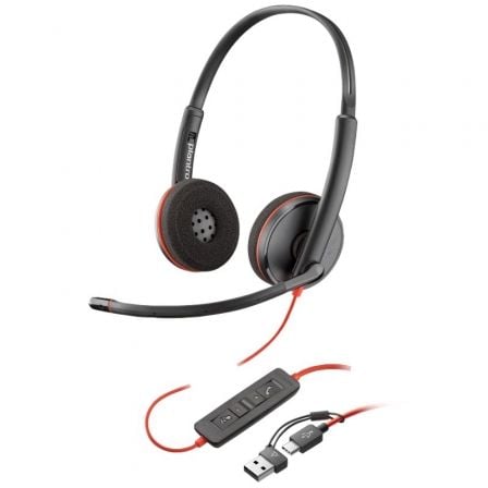 Auriculares Poly Blackwire 3220 + Adaptador USB-C/A/ con Micrófono/ USB Tipo-C/ Bulk/ Negros - Frikibase