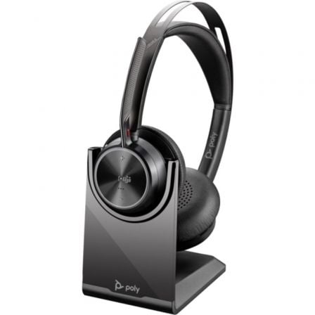 Auriculares Inalámbricos Poly Voyager Focus 2 Microsoft Teams + Adaptador USB-C-A + Soporte de Carga/ con Micrófono/ Bluetooth/ Negros - Frikibase