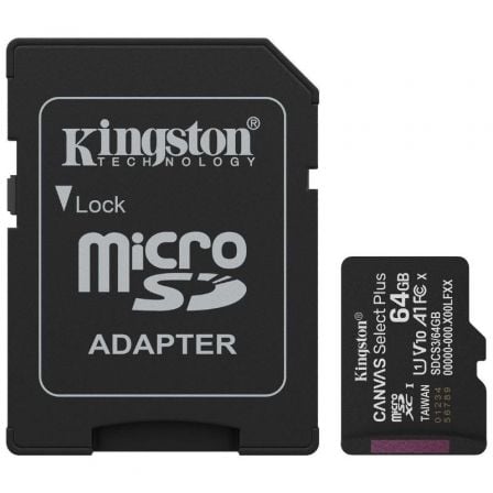 Tarjeta de Memoria Kingston CANVAS Select Plus 64GB microSD XC con Adaptador/ Clase 10/ 100MBs - Frikibase