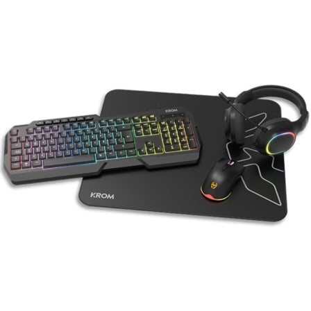 Pack Gaming Krom Kenta/ Teclado RGB + Ratón + Alfombrilla + Auriculares - Frikibase