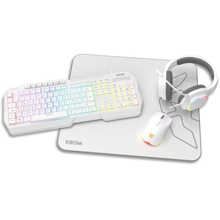 Pack Gaming Krom Kenta/ Teclado RGB + Ratón + Alfombrilla + Auriculares/ Blanco - Frikibase