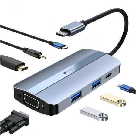 Docking USB Tipo-C Leotec LEDS04/ 2xUSB/ 1xUSB Tipo-C/ 1xUSB Tipo-C PD/ 1xHDMI 4K/ 1xVGA/ 1xAudio/ Azul - Frikibase