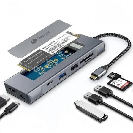 Docking USB Tipo-C Leotec LEDS07/ Ranura SSD M.2/ 2xUSB/ 1xUSB Tipo-C/ 1xHDMI 4K/ 1xLector Tarjetas SD y MicroSD/ 1xUSB Tipo-C PD - Frikibase