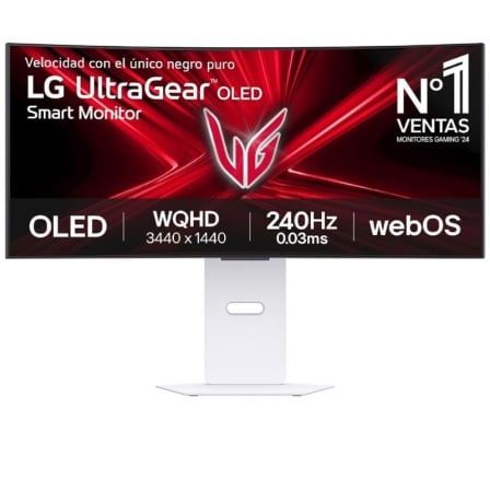 Smart Monitor Gaming Ultrapanorámico Curvo LG UltraGear 34GX90SA-W 34"/ WQHD/ Multimedia/ 0.03ms/ 240Hz/ OLED/ Regulable en altura/ Smart TV/ Blanco - Frikibase