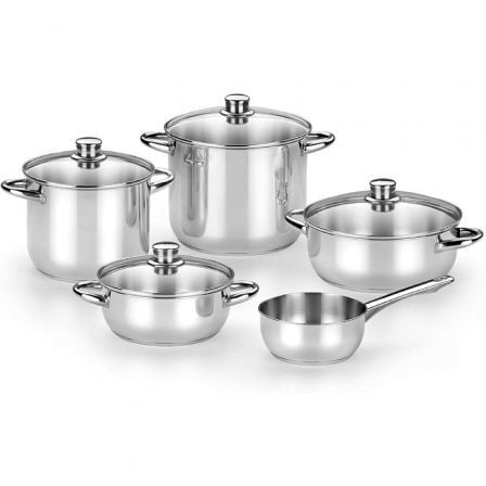 Pack Batería de Cocina Monix Optima2 M450001/ Cazo Ø16cm/ Ollas Ø20 - 24cm/ Cacerolas Ø20 - 24cm/ Acero Inoxidable/ Apta para Inducción - Frikibase