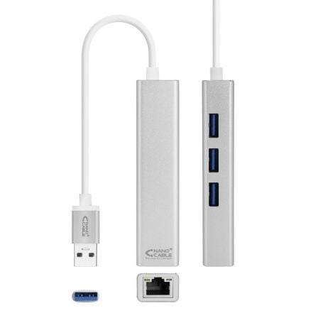 Hub USB 3.0 Nanocable 10.03.0403/ 3xUSB/ 1xRJ45/ Gris - Frikibase