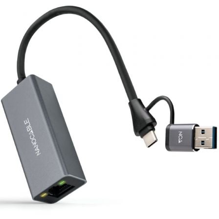 Adaptador USB Macho + USB Tipo-C Macho - RJ45 Nanocable 10.03.0411/ 1000Mbps - Frikibase