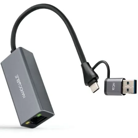 Adaptador USB Macho + USB Tipo-C Macho - RJ45 Nanocable 10.03.0411/ 1000Mbps - Frikibase