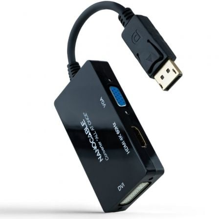 Cable DisplayPort Nanocable 10.16.3301-ALL/ HDMI Hembra - DVI-D Hembra - VGA Hembra/ 20cm/ Negro - Frikibase