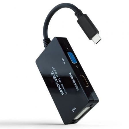 Conversor Nanocable 10.16.4301-ALL/ USB Tipo-C Macho - HDMI Hembra - DVI-I Hembra - VGA Hembra/ 20cm/ Negro - Frikibase