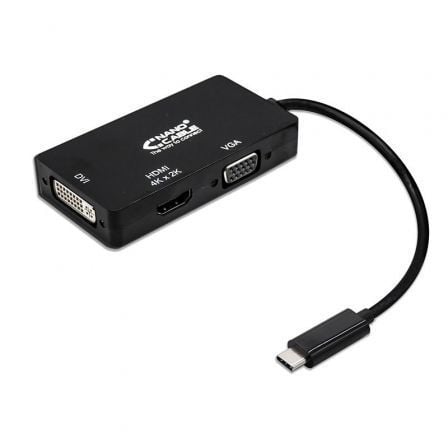 Conversor Nanocable 10.16.4301-BK/ USB Tipo-C Macho - VGA Hembra/ DVI Hembra/ HDMI Hembra/ 10cm/ Negro - Frikibase
