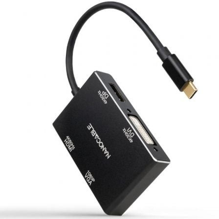 Conversor Nanocable 10.16.4307/ USB Tipo-C Macho - VGA Hembra/ DVI Hembra/ HDMI Hembra/ DisplayPort Hembra/ 10cm/ Negro - Frikibase